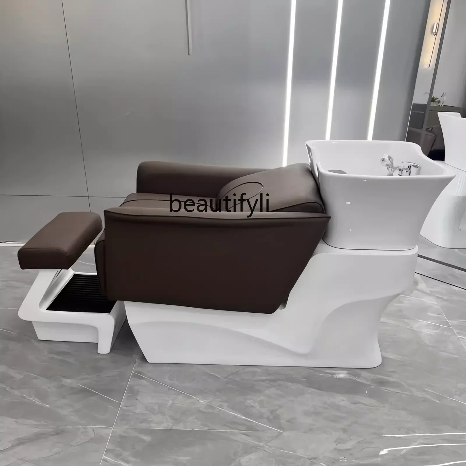 Barber Shop Shampoo Lying Half Flushing Bed Ceramic Deep Basin Hair Salon Punch Bed