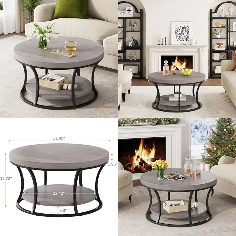 

Modern 2-Tier Gray-Brown Coffee Table with Storage for Living Room, Accent Center Table