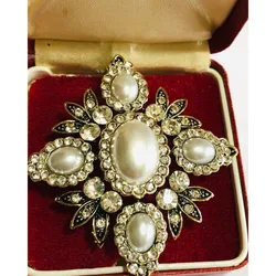 Baroque Style Bridal Crystal Pearl Cross Brooch / Pendant Shawl Pin Jewellery