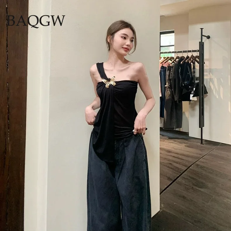 Irregular Length Designer Style Summer New Collection Butterfly Collar Slim Sexy Off Shoulder Backless Tank Top Women Vest