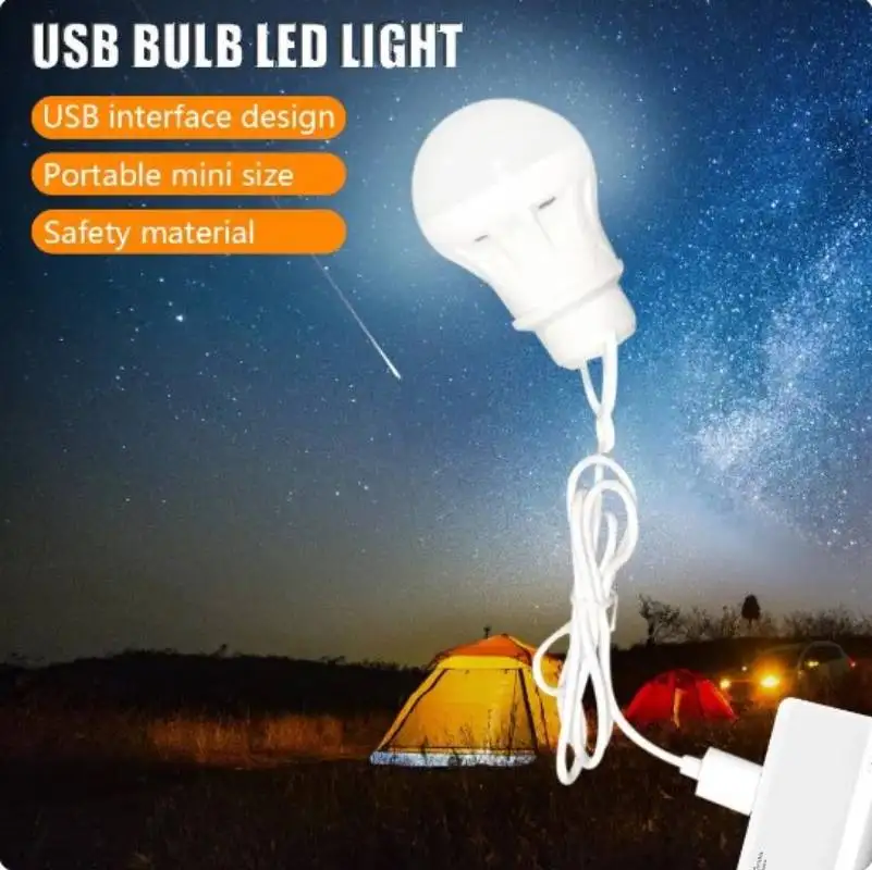 1Pcs LED Bulb USB Mobile Energy Bulb Low Voltage 5V Night Market Camping Fishing Power Bank Plug And Play User External Light