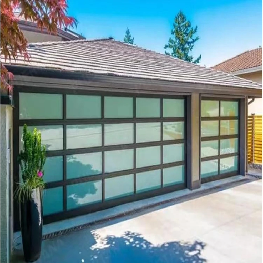 Black Mirror Frameless Glass Garage Door Commercial Car Port Garages Aluminium Carport Glass Door