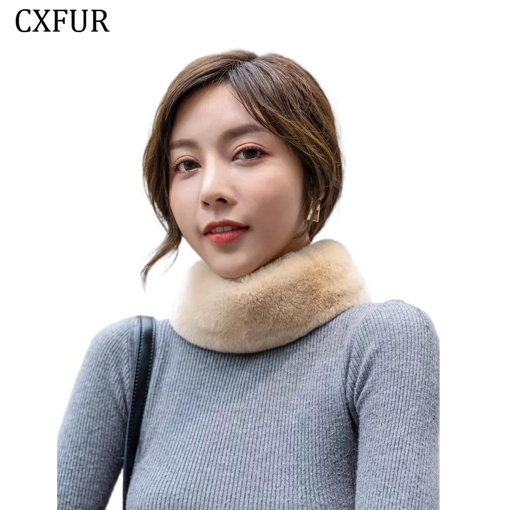 CX-S-236 الشتاء موضة حقيقية ريكس الأرنب الفراء وشاح للنساء نمط قصير مزدوج الوجه الفراء الرقبة أدفأ لسيدة #1