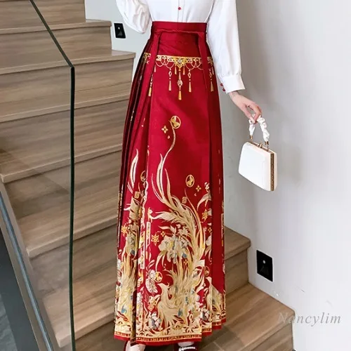 New Chinese Style Improved Hanfu Women's Autumn and Winter Engagement Dress Suit Red Horse-Face Skirt Sets National Style Suit