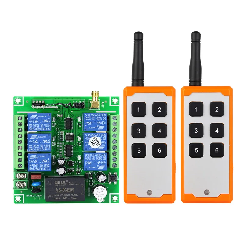 universal RF AC 110V 220V 10A relay 6CH wireless  Remote Control Switch   433mhz Long distance industrial lamps/water pumps