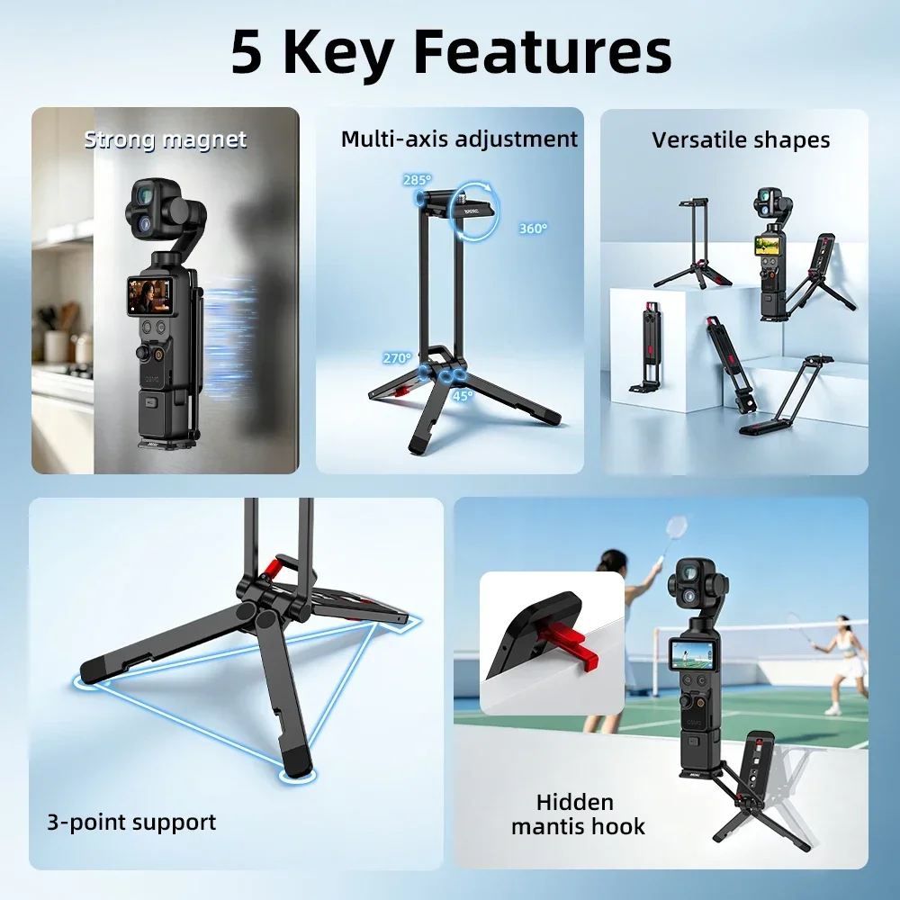 BRDRC Magnetisches Stativ für Insta360 Luna Ultra/Pocket 4/4P/3 Zubehör Faltbares Griffstativ mit verstecktem Haken für Videoaufnahmen – Detail 2