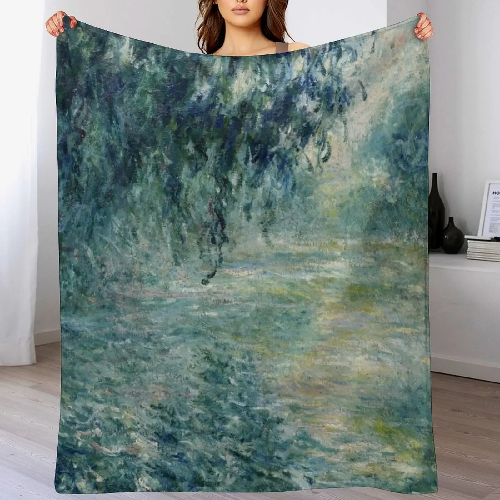 Monet Morning on the Seine Fine Art Throw Blanket Loose decorative Blankets