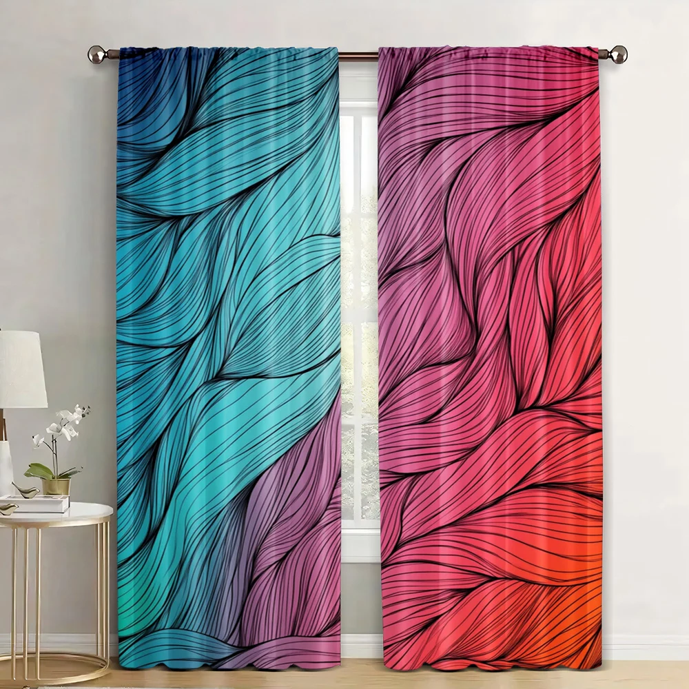 2Pcs Colorful Curtains Waves With Texture Curly Conceptual Fur Feather Design Of An Artwork Blackout Polyester Drapes Ai4