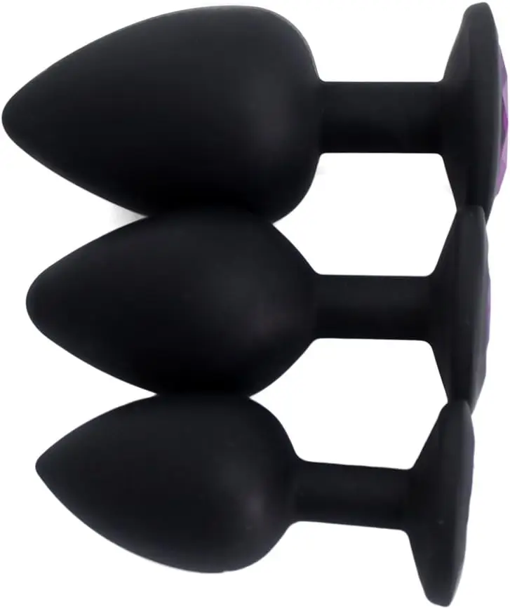 Delícia Oriental ®   Elite 3PCS Silicone Jeweled Anal Butt Plugs Brinquedos de Treinador Anal, Preto