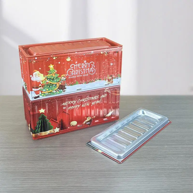 Tin Christmas Box Rust Proof Mini Vintage Iron Storage Container for Pins Pills Portable Travel Xmas Gift Wrapping