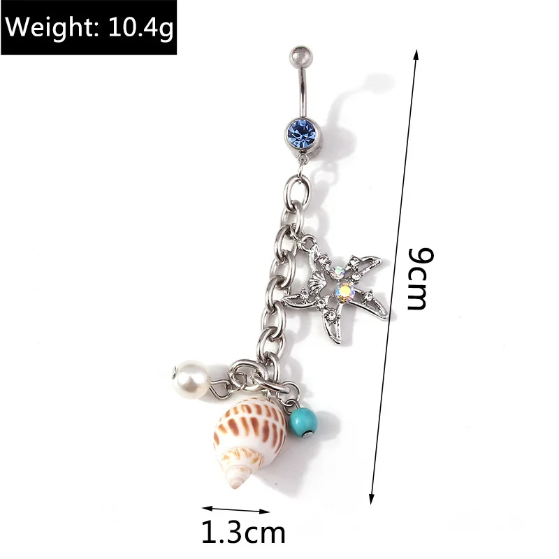 Beach Belly Button Ring Conch Shell Pentagram Starfish Belly Button Stud Belly Piercing