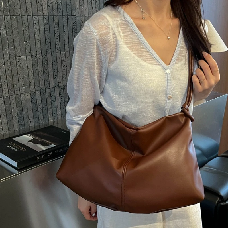 Solid Color Minimalism PU Leather New Women's Light Luxury High Capacity Single Shoulder Underarm Bag  