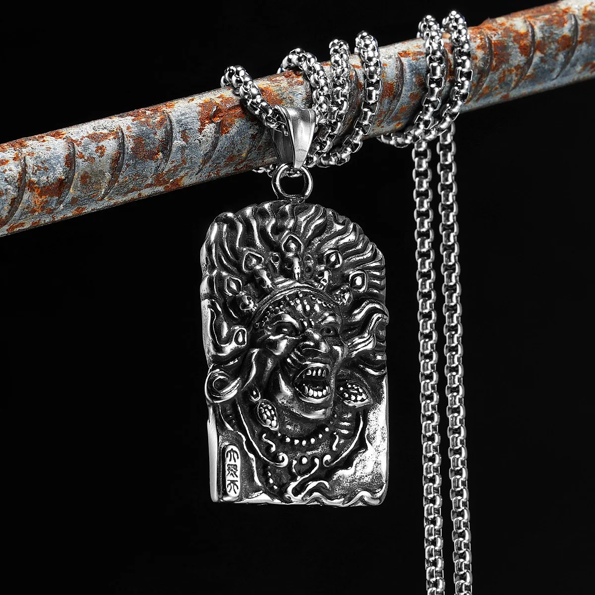 Tibetans Demon God Pendants Vintage Punk Rock Necklace 316L Stainless Steel Men Chains Hip Hop Jewelry Gift for Male Wholesale