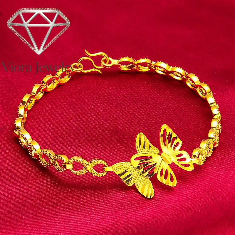 Viora Jewelry 24K Gold Bowknot Jewelry Set | AU999 Pure Gold, matching bracelet, necklace, and ring, 3D bowknots for a sweet and