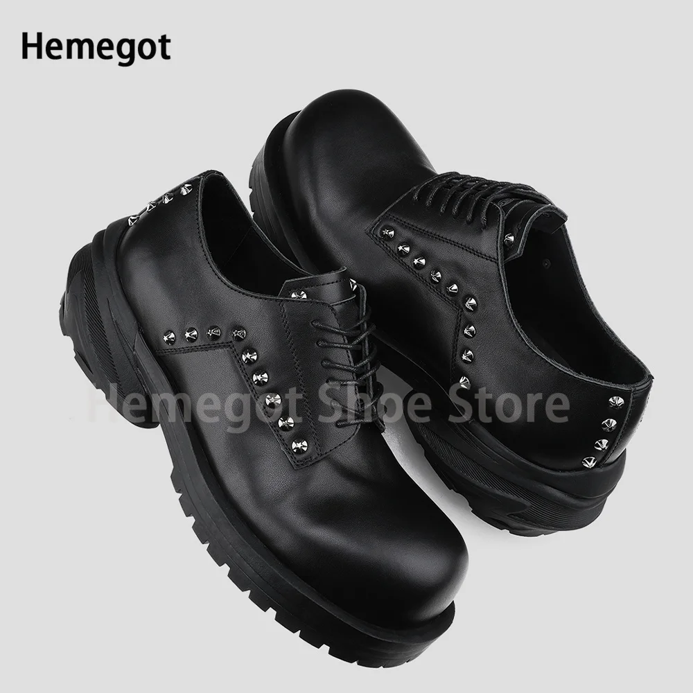 

Rivet Derby Shoes Men's and Women's Round Toe Leather Shoes Handmade Metal Rivet Lace-Up High Quality Commuter Office Shoes