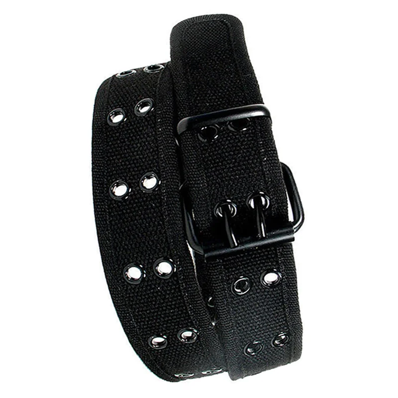 ABQR 2X Nowy Pasek Płócienny z Otworami na Klipsy, Czarna Metalowa Klamra z Rolką, Męski Damski, Czarny