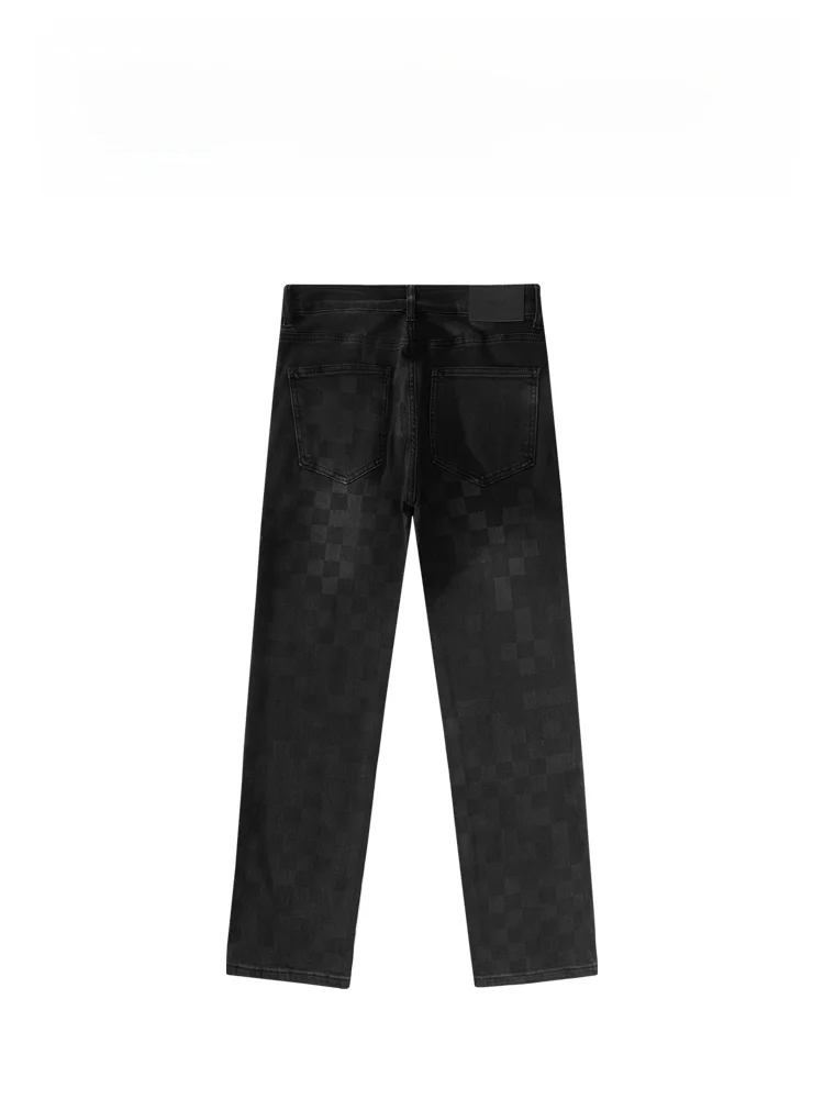 

Faionable Classic Plaid Retro Distred Slim Straight Jeans for Men High End Sli Ci Casual Cotton Polyester Blend