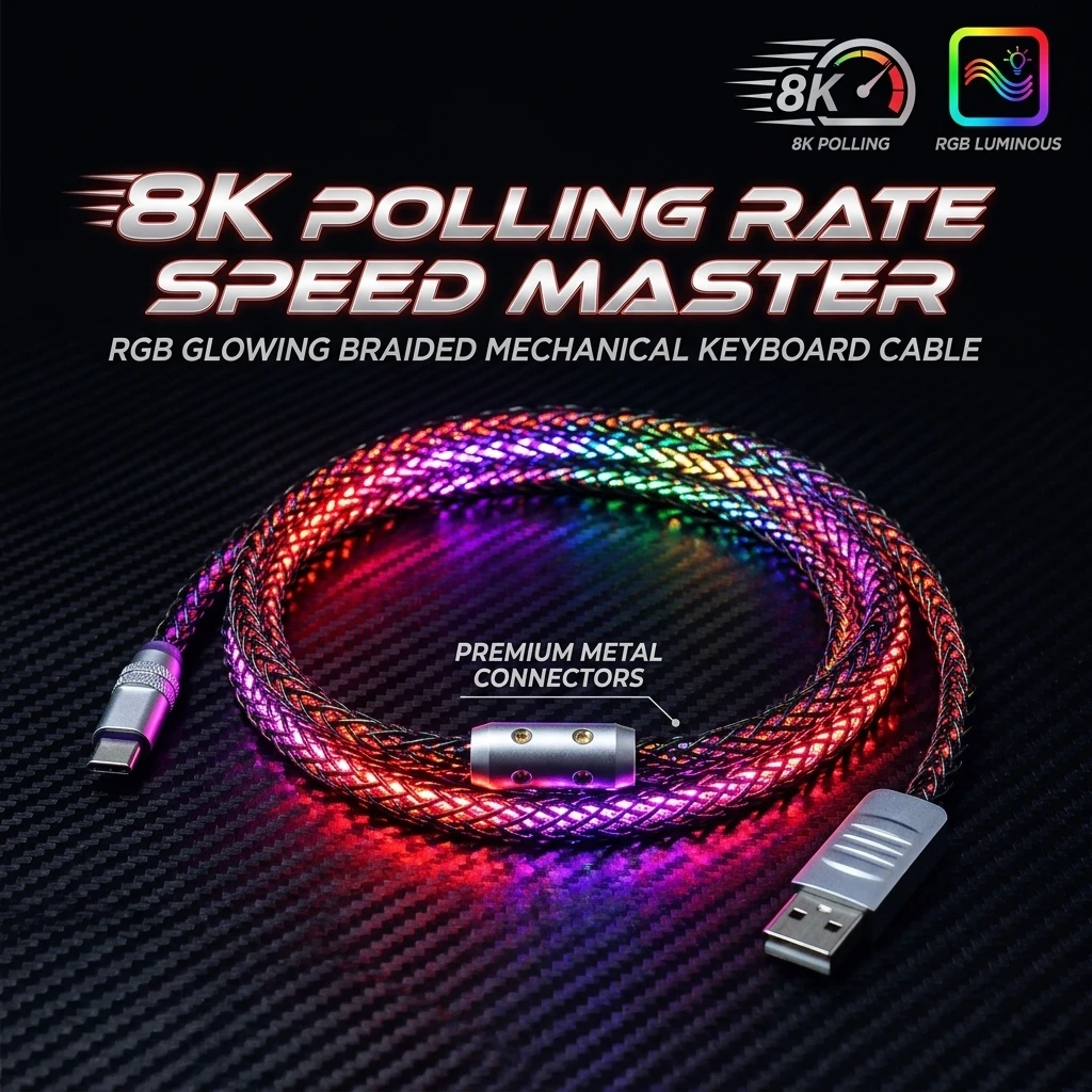 8K Polling Rate Mechanische Tastatur USB-C-Kabel RGB Leuchtendes Geflochtenes Typ-C-Ladekabel für iPhone 15 16 17 CarPlay