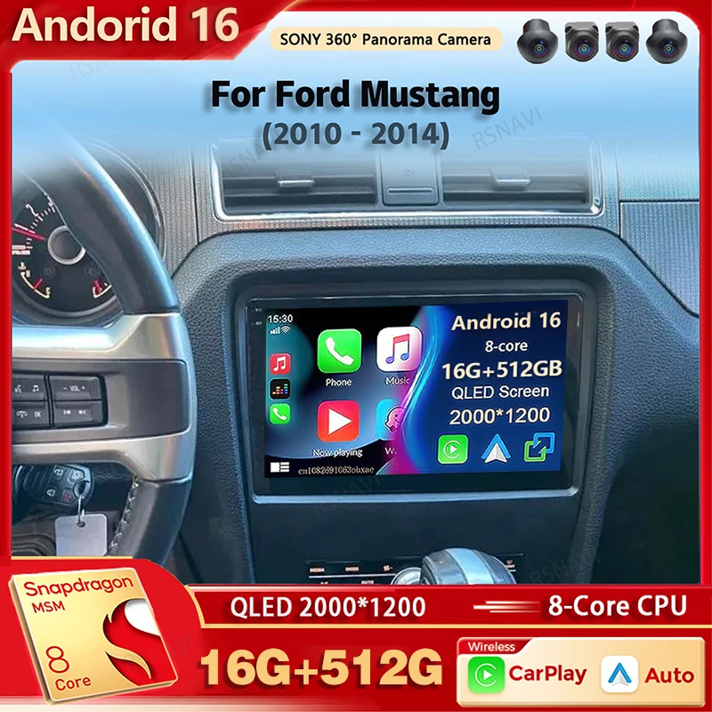 Radio Multimedia para Auto con Android 16 para Ford Mustang 2010-2014, Carplay, Estéreo para Auto, DSP, wifi+4G, Voz Ai, 2 Din, BT, Video