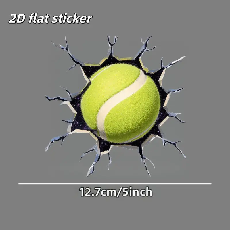 1pc 2D Flat Neon Yellow Green Tennis Vinyl Sticker, Crack Effect Cosmic Background Waterproof Decal for Car Window Body