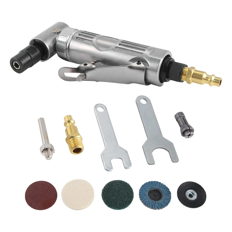 YWDZ-1/4 Inch Air Angle Die Grinder 90 Degree Pneumatic Grinding Machine Cut Off Polisher Mill Engraving Tools Set With Spanner