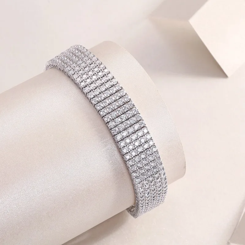 2mm 5 Rows Real Moissanite Tennis Chain Bracelet for Women 925 Sterling Silver Shine Diamond Link Bracelets White Gold Plated