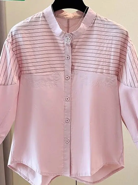 

Summer Loose Women's Short Sleeve Shirt Fashionable Korean Style Seven-Foot Sleeve Breathable Comfortable Polyester Fiber