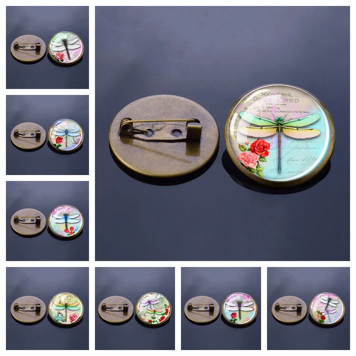 Dragonfly Series Brooch Glass Convex Brooch Buckle Men's Women's Clothing Accessories Retro Charm Gift for Friends and Family