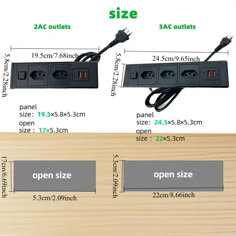 15A eluttag för förlängning av eluttag, brasilianskt BR, inbyggda skrivbordsuttag med USB typ-c, infällda möbeluttag 110 250V 10 best sales skrivbordsuttag - №2
