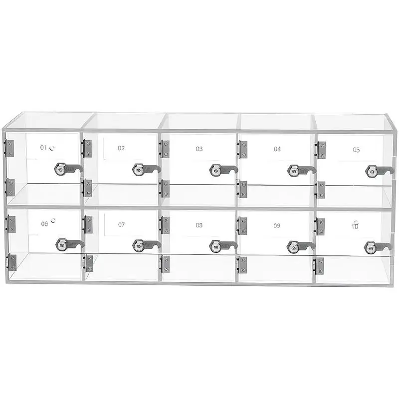 Cell Phone Storage Locker, 10 Slots Acrylic Material with Door Locks and Keys, Wall-Mounted Cabinet Pocket Office Classroom Gym Box, Clear