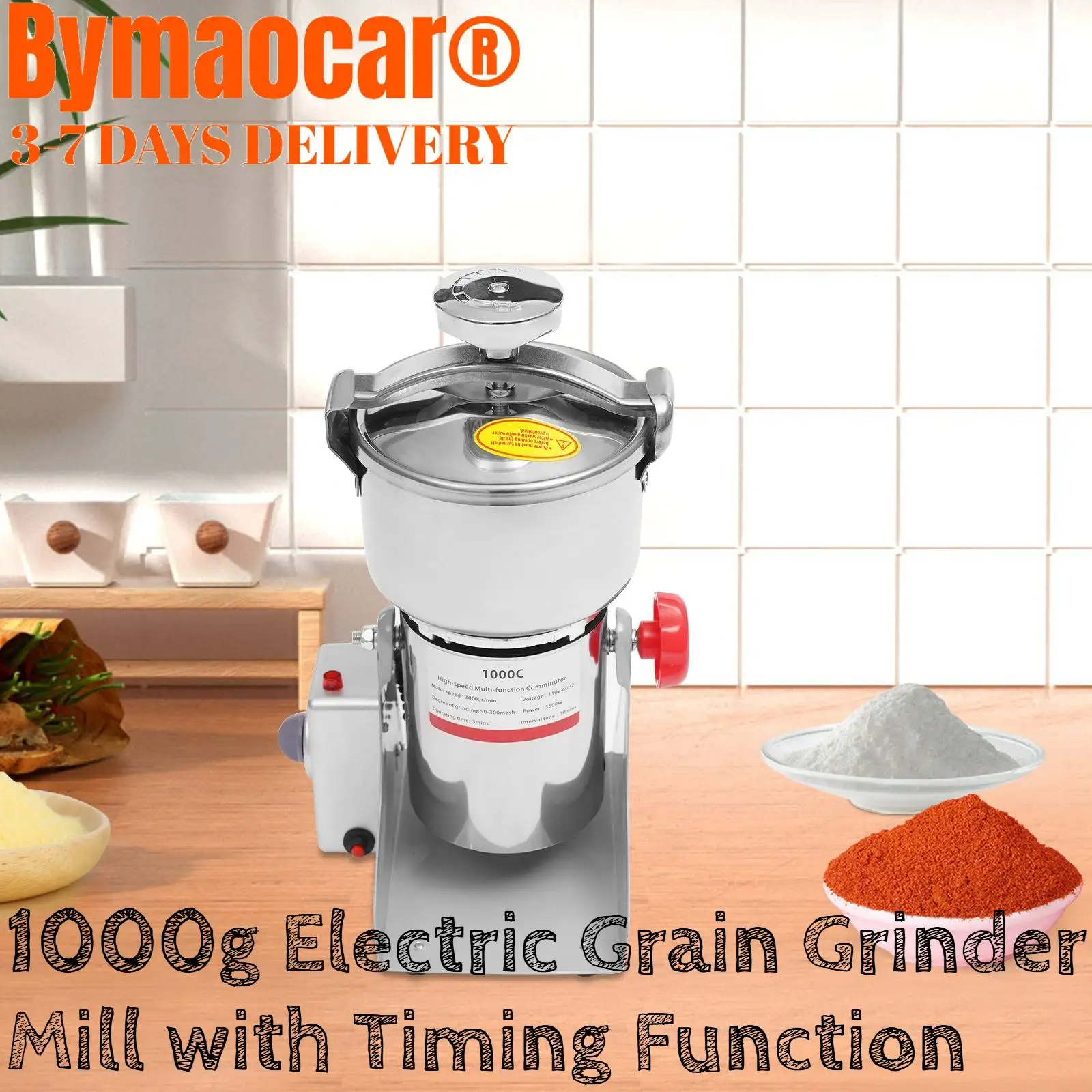 1000g Electric Grain Grinder Mill with Timing Function 3600W High Speed Commercial Pulverizer Dry Herb Grain Spice Coffee Seeds