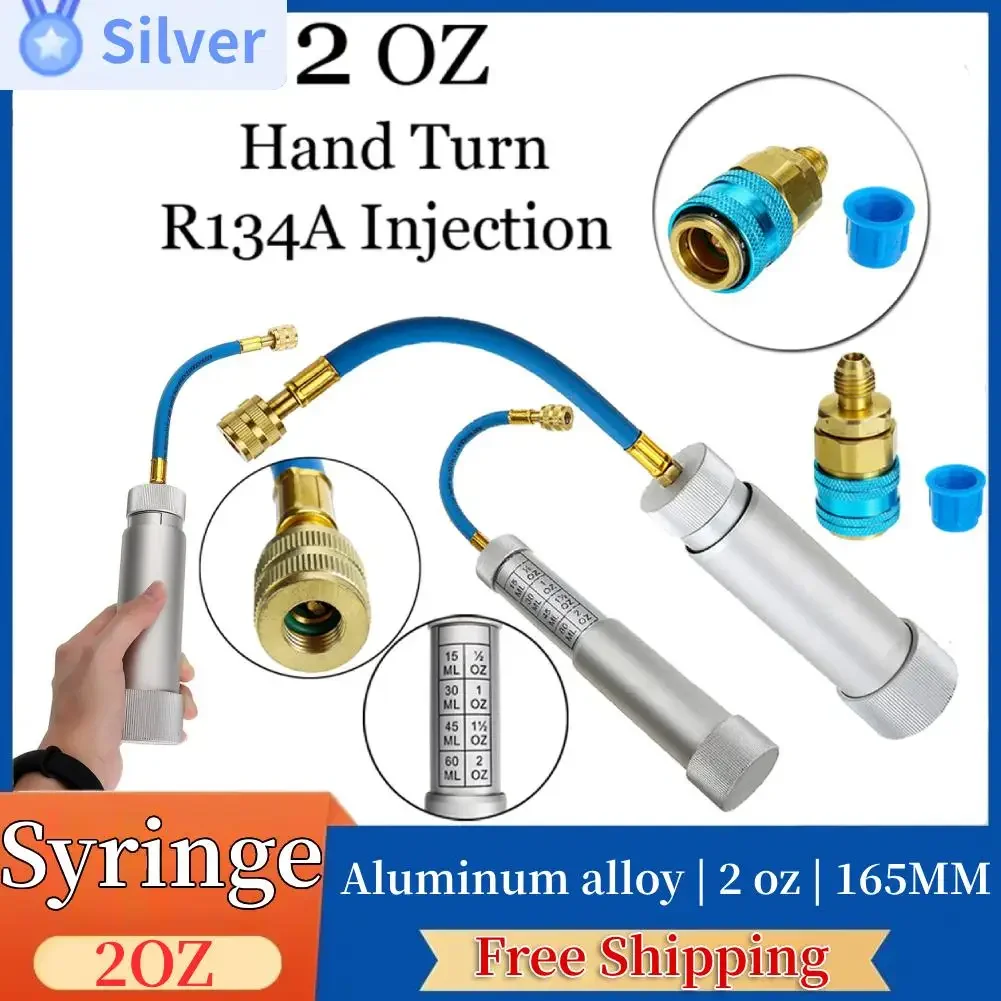 R134A Liquid Fuel Injector 2Oz Oil/Dye Syringe Car Air Conditioner Refill Dye/Oil Injector 1/4 Inch Sae Refrigerant Fluid Filler