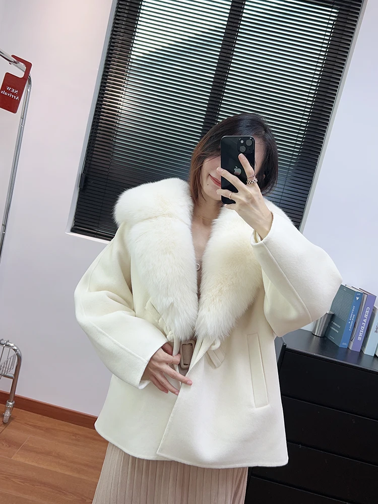 Fur CoatAutumn And Winter New Fox Fur Collar Double-sided Woolen Coat Goose Down Liner Down Jacket