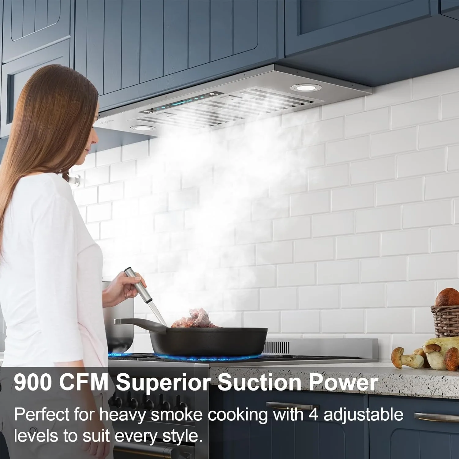 27.75 inch Insert Range Hood, 900 CFM Ducted/Ductless Convertible Duct, Stainless Steel Kitchen Vent Hood with 4 Speed Gesture