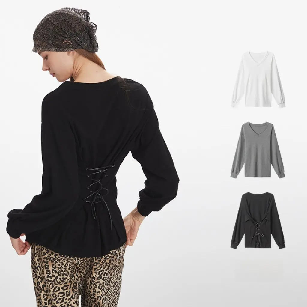 

Heyhenry Women's Long-Sleeved T-Shirt V Neck Classy Inner Strap Top Autumn Design Waist Length Fashionable Top for Women