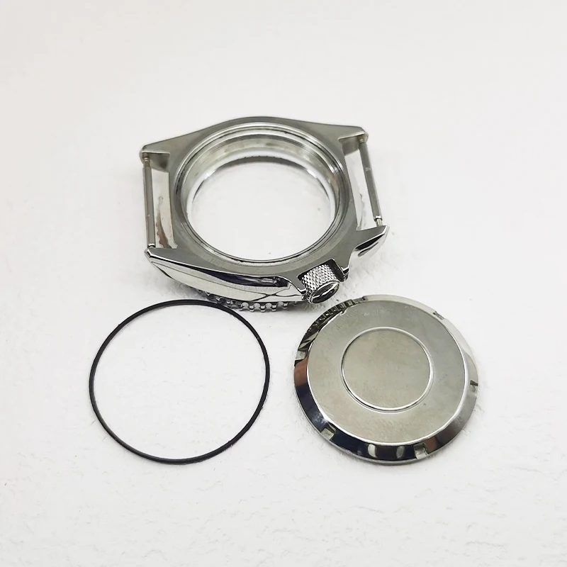 Casing jam tangan perak SKX007 42mm, casing jam tangan kaca safir cocok dengan NH35 NH36 4R35 4R36 7S26 gerakan 28.5mm, Dial untuk pria, reparasi