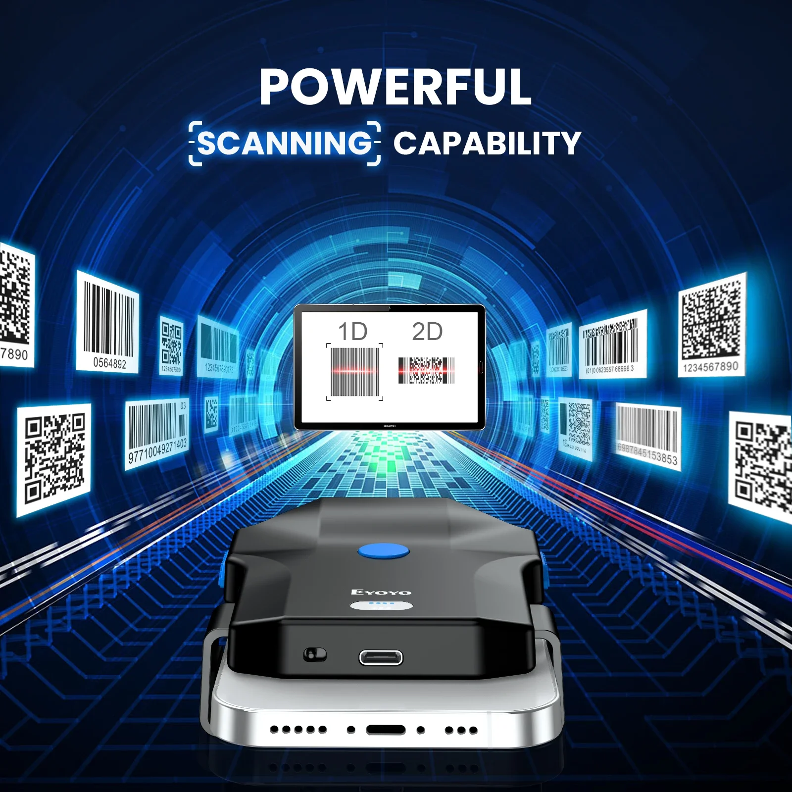 Imagem -04 - Eyoyo-barcode Scanner Portátil Back Clip Scanners sem Fio 1d 2d qr Leitor Indústria de Pagamento Móvel Ey032p 2d