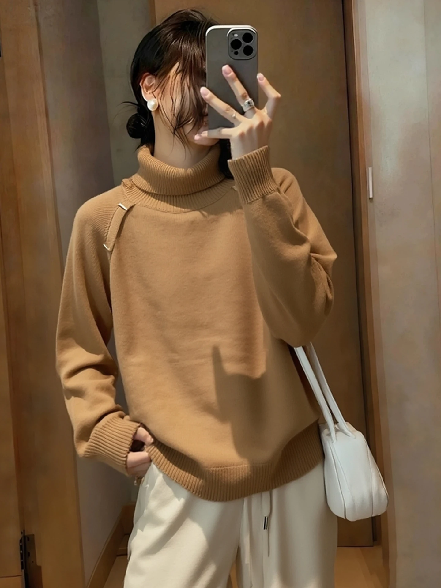 

Свободный повседневный вязаный свитер Long Sve Camere, корейский зимний модный дизайн с верхом, мягкий удобный женский топ