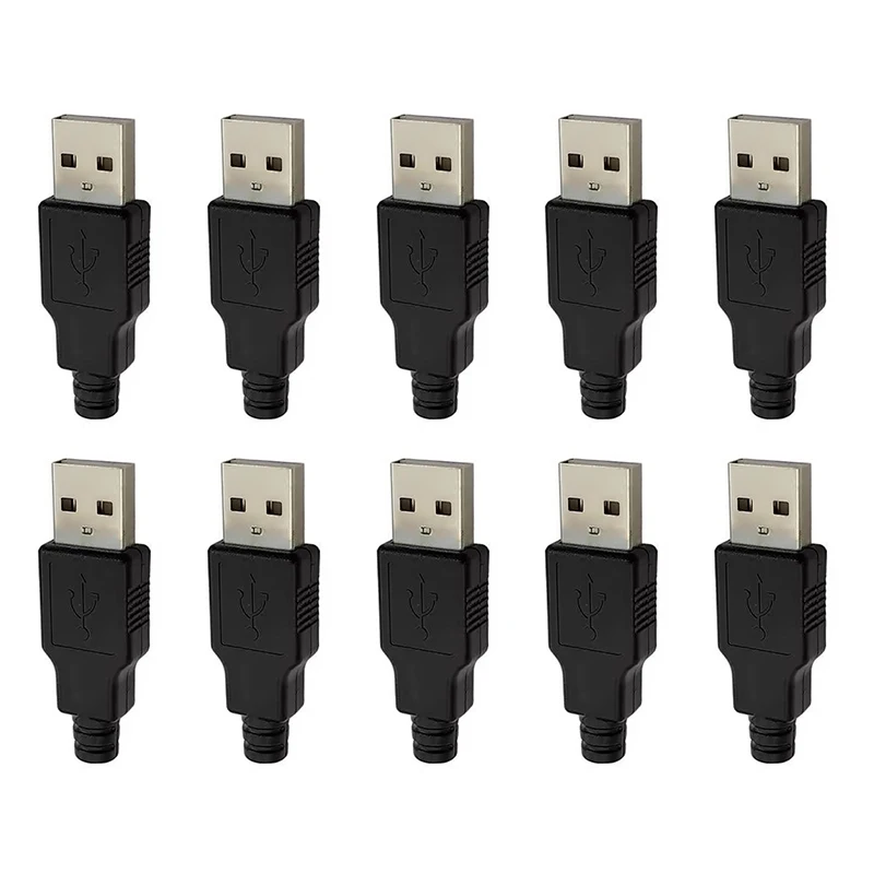 10pcs Type A USB Male Female 4 Pin Plug Socket Connector DIY Kits with Black Plastic Cover