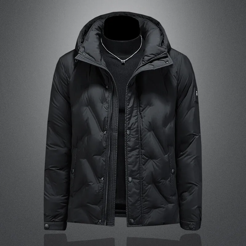 

Winter 2025 Men's Hooded down Jaet 90% White Du Feather k Flower Pattern Urban Casual Long Sve Zipper Closure