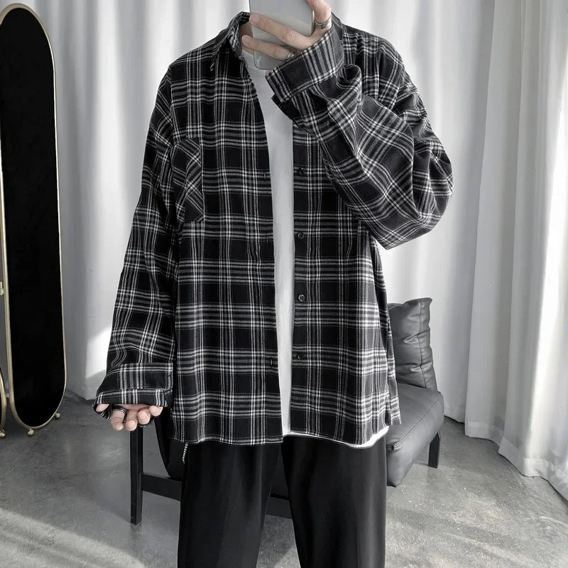 Plaid Shirt Men's Long-sleeved Korean Version of The Trend All The Loose Top Spring and Summer New Japanese Casual Coat M-2XL