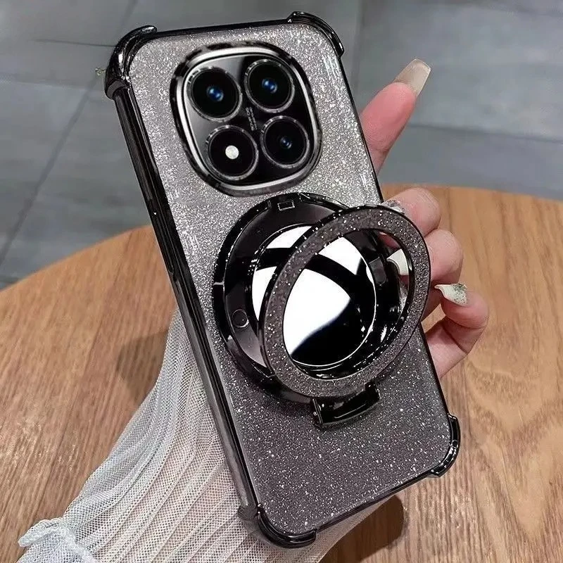 

Роскошный элегантный блестящий зеркальный магнитный держатель, силиконовый чехол для Redmi Note 15 14 Pro Plus 14C 4/5G 15C 14C A5, защитный мягкий чехол