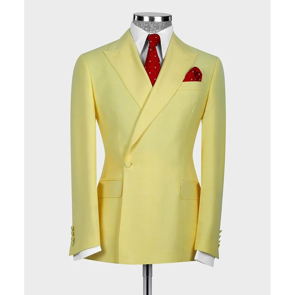 

Elegant Yellow One Button Men Suits Peak Lapel Formal Blazer Prom Party Wedding Groom Outfits Chic 2 Piece Jacket Pants Blazer