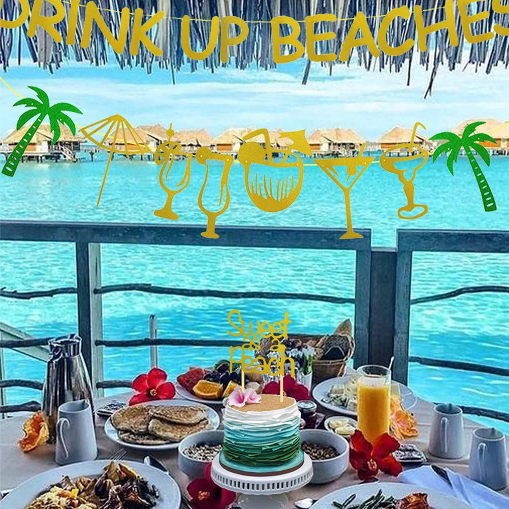 

1Set Seaside Summer Party Hanging Banner Glitter Beach Bunting Decor Ornament Tropical Party Decoration Hanging Banner