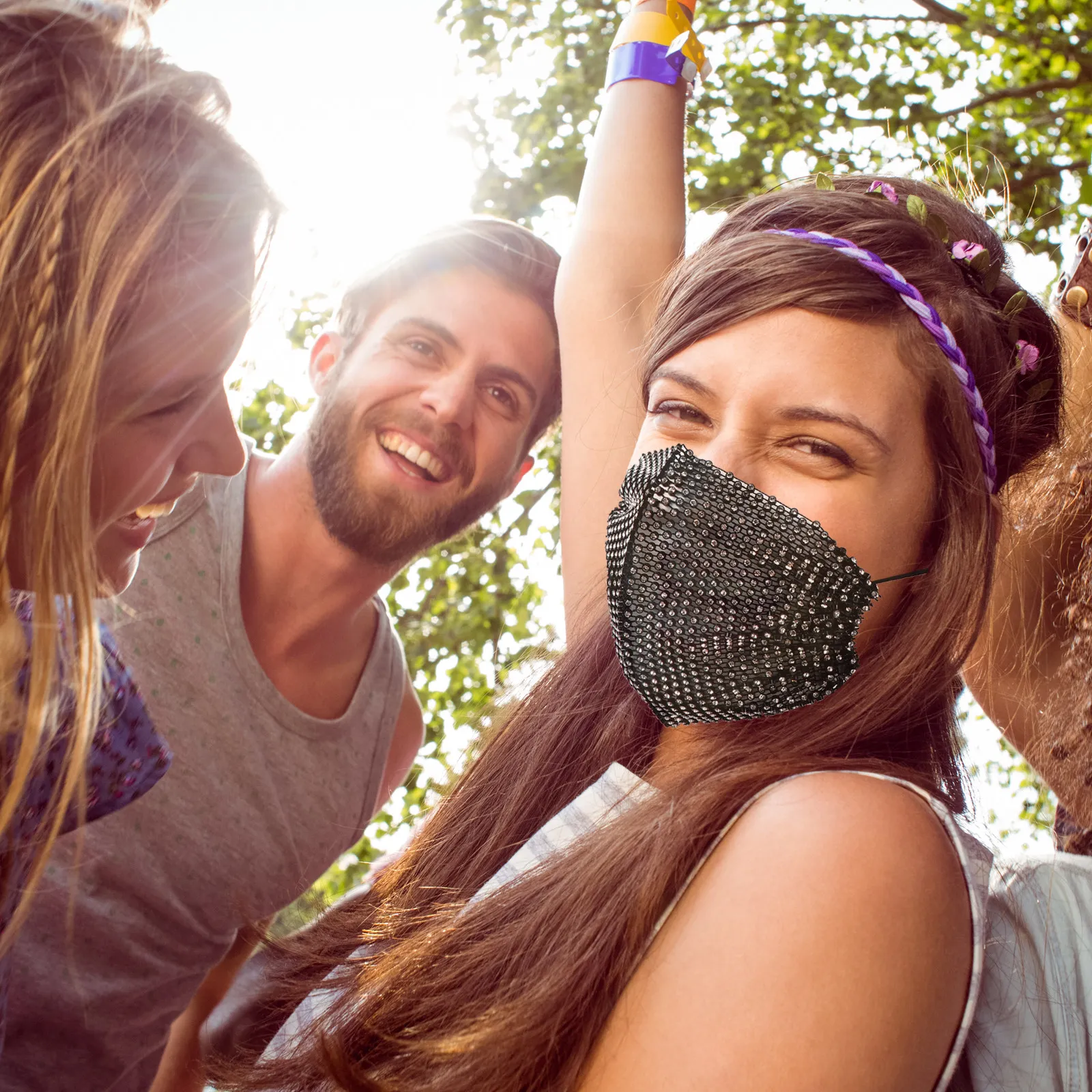 

3Pcs Exquisite Single Layer Weaving Rhinestone Mask Elastic Comfortable Face Mask for Dancing Party Fashion Show Costume Makeup