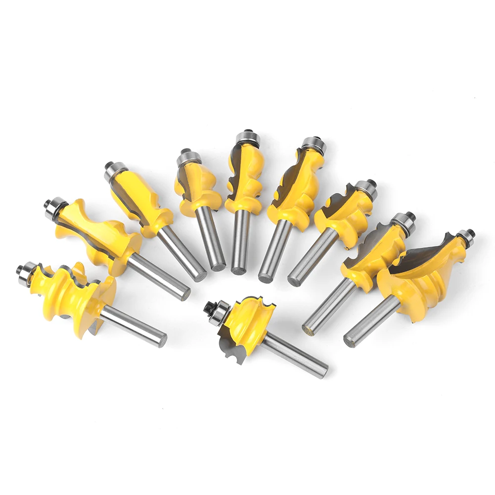 10 pc 8mm Shank Architectural Molding Handrail Router Bit Casing Base CNC Line Woodworking Cutters Face Mill