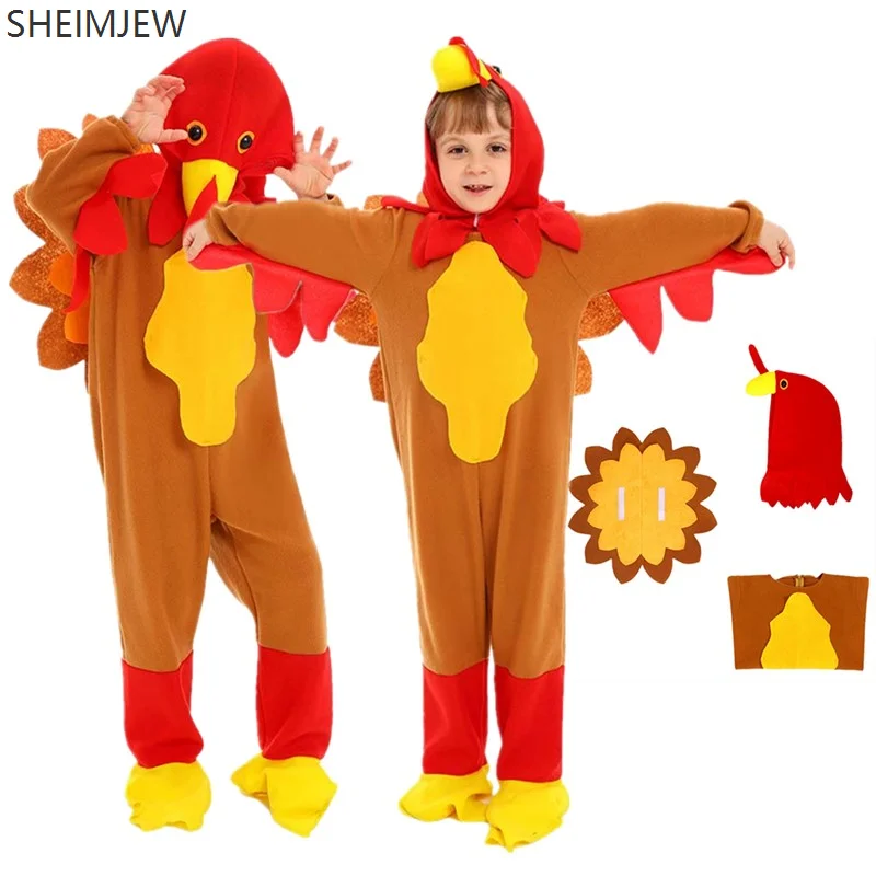 

Funny Children's Turkey Role Play Thanksgiving Cartoon Animal Costume Stage Performance Jumpsuit Halloween Carnival Party Set