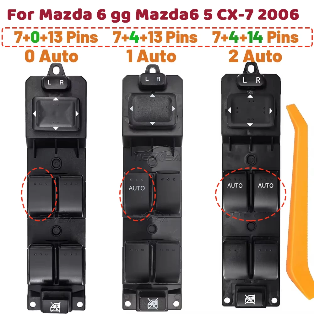 Interruptor de control de elevalunas eléctrico manual para Mazda 6 GG, Mazda6, 5, CX-7 2006, botón de cristal delantero izquierdo del conductor