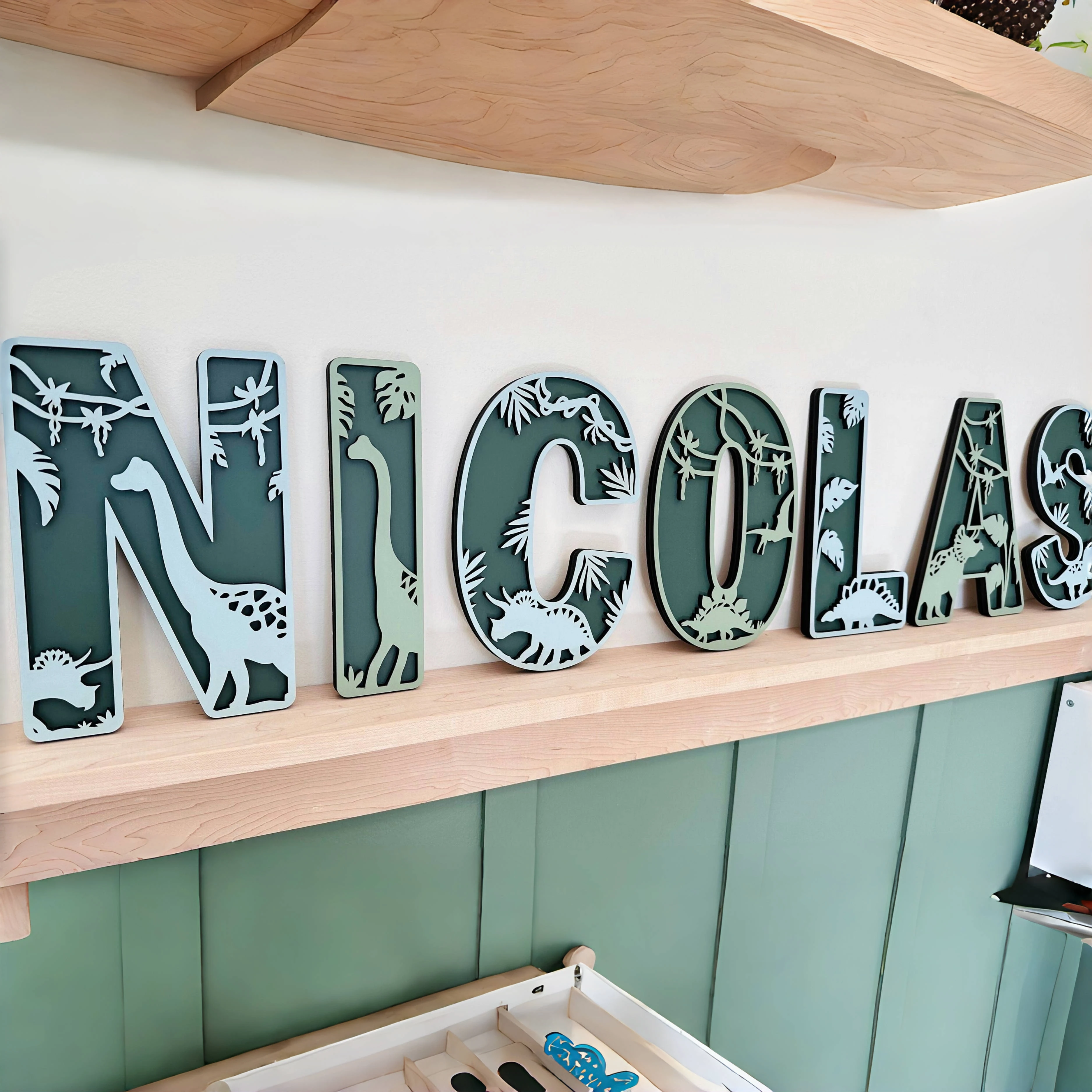 Personalized Wooden Dinosaur Name Letters – Custom 26 Alphabet Wall Decor for Kids Room, Nursery, Boys Girls Bedroom Name Sign image 2
