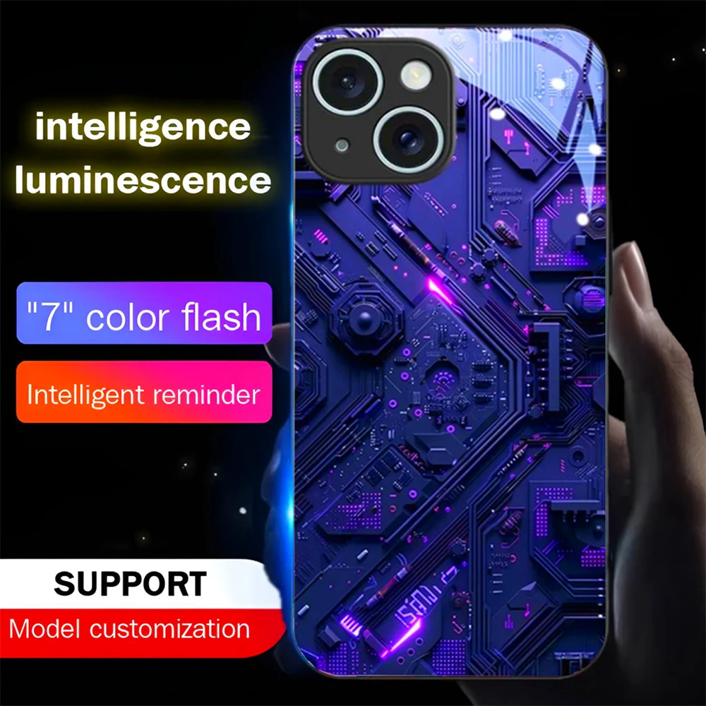 

Fashion Gift Circuit Board Smart LED Light Glow Tempered Glass Phone Case For Samsung S26 S25 S24 S23 S22 Plus Ultra